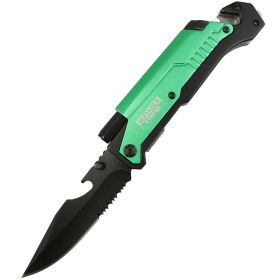 Defender-Xtreme 8.5" Multi Function Folding Knife Green Color Handle