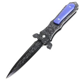 TheBoneEdge 8.5" All Black Color Medieval Style Spring Assisted Folding Knife