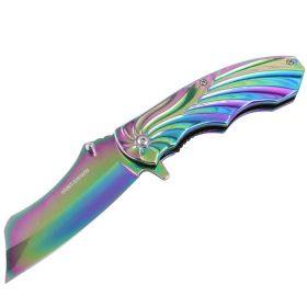 Hunt-Down 7" Rainbow Color Stainless Steel Spring Assisted knives With Belt Clip