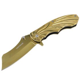 Hunt-Down 7" Gold Color Stainless Steel Spring Assisted knives With Belt Clip