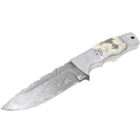 TheBoneEdge 9" Damascus Blade Stag Handle Hunting Knife With Leather Sheath