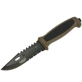 Defender-Xtreme 9.5" Brown Rubber Handle Hunting Knife Stainless Steel Serrated