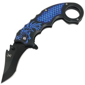 TheBoneEdge 8" Blue Dragon Spring Assisted Knife 3CR13 Stainless Steel