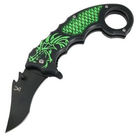 TheBoneEdge 8" Green Dragon Spring Assisted Knife 3CR13 Stainless Steel