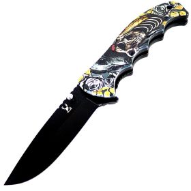 TheBoneEdge Skull Wolf Spring Assisted Folding Knife 8.5" Stainless Steel