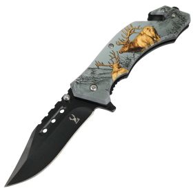 TheBoneEdge 8" Elk Wildlife Folding Spring Assisted Knife Staineless Steel