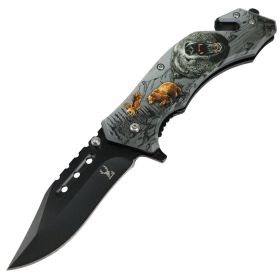 TheBoneEdge 8" Bear Wildlife Folding Spring Assisted Knife Staineless Steel