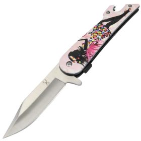 TheBoneEdge 8" Pink Boot Handle Folding Spring Assisted Knife Staineless Steel