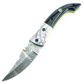 TheBoneEdge Style Blade Damascus Steel Folding Knife 8"  with Leather Sheath