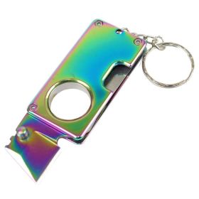 Defender 3.5" Stainless Steel Mini EDC Keychain Folding Knife Survival Tool Rainbow