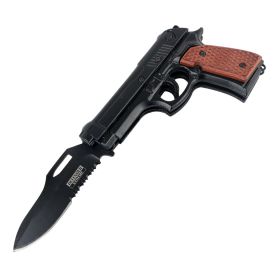 Defender-Xtreme 8.5" Brown Handle Spring Assisted Gun Folding Knife 3CR13 Steel