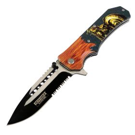 Defender-Xtreme 8.5" Motorcycle Wood Color Handle Spring Assisted Folding Knife