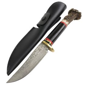 TheBoneEdge 9.5" Stainless Steel Damascus Pattern Hunting Knife Wood Handle