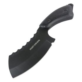 Hunt-Down 7.5"  BLK Wood Handle Hunting Knife Full Tang Stainless Steel & Sheath