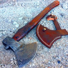 TheBoneEdge 22.5" Custom Handmade Damascus Steel Throwing Axe Hatchet Wood Handle