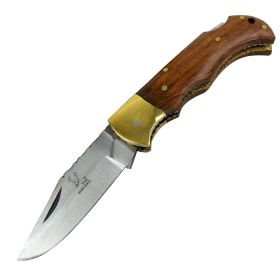 TheBoneEdge 6.5" Stainless Steel Blade Folding Knife Wood Handle With Leather Pouch