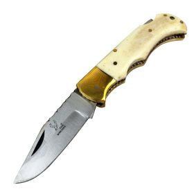 TheBoneEdge 6.5" Stainless Steel Blade Folding Knife Bone Handle With Leather Pouch