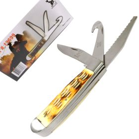 TheBoneEdge 7.5" Folding Knife Nylon Sheath Bottle Opener 3 in 1 Utility Tool