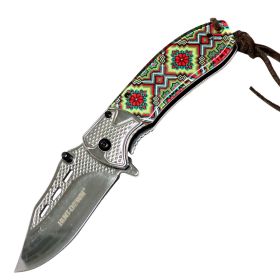 Hunt-Down 8" Stone-wash Premium Silver Blade Spring Assisted Folding Knife with Designer Handle