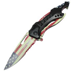 8" Premium Collection Spring Assisted Folding Knife American Flag Print