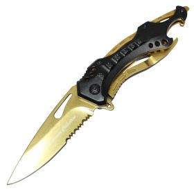 8" Premium Collection Spring Assisted Folding Knife Golden Coated Blade