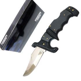 Defender-Xtreme 8.75" Folding Knife All Black Handle Stainless Steel With Belt Clip
