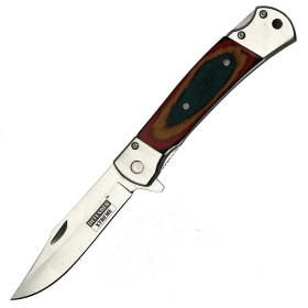 Defender-Xtreme 9" Multi Color Pakkawood Handle Silver Bolster Spring Assisted Folding Knife