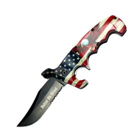 Defender 9" Eagle w/ USA Flag Spring Assisted Folding Knife W/ Belt Clip