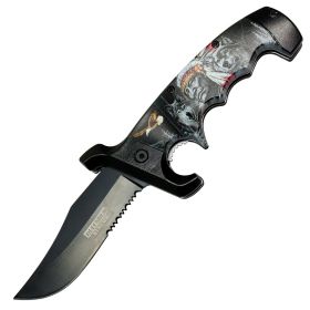 Defender-Xtreme 9" Indian Spirit & Wolves Spring Assisted Folding Knife Belt Clip