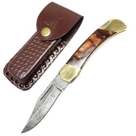 TheBoneEdge 9" Folding Knife Damascus Steel Brown Wood Handle Hand Made New