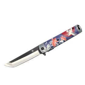 8" Fish & Crane Design Handle Two Tone Blade Spring Assisted Folding Knife