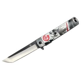 8" Warrior Design Handle Two Tone Blade Spring Assisted Folding Knife