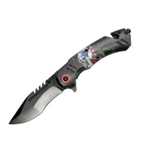 Defender-Xtreme 8" US Skull Design Handle Spring Assisted Folding Knife W/ Belt Cutter