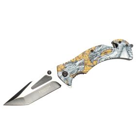 Defender-Xtreme 8" Dragon Design Handle Two Tone Blade Spring Assisted Folding Knife
