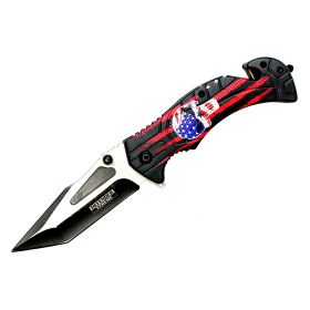 Defender-Xtreme 8" US Flag Skull Design Handle Two Tone Blade Spring Assisted Folding Knife