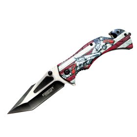 Defender-Xtreme 8" Double Gun Design Handle Two Tone Blade Spring Assisted Folding Knife