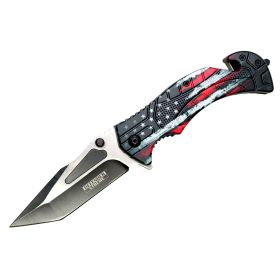Defender-Xtreme 8" US Flag Design Handle Two Tone Blade Spring Assisted Folding Knife