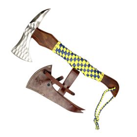 TheBoneEdge 17.5" Hunting Axe Yellow & Blue Leather Wrapped Handle With Sheath