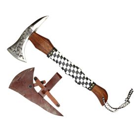 TheBoneEdge 17.5" Hunting Axe Black & White Leather Wrapped Handle With Sheath