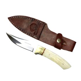 Hunt-Down 9" Full Tang Hunting Knife Horn Handle With Leather Sheath