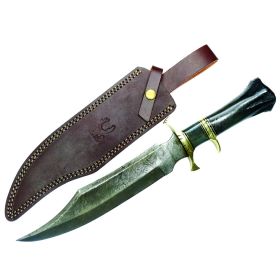 TheBoneEdge 16" Damascus Blade Custom Hand Made Hunting Knife Black Handle W/ Sheath