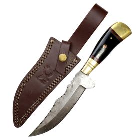 TheBoneEdge 11" Damascus Blade Black Horn Handle Hunting Knife With Sheath