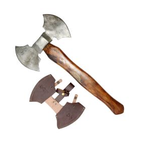 TheBoneEdge 20.5" Double Edge Damascus Blade Hunting Axe Brown Handle W / Sheath