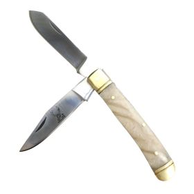 TheBoneEdge 8" White Resin Handle Practical Dual-Bladed Folding Pocket Knife