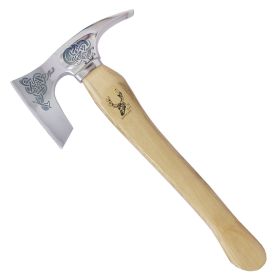 TheBoneEdge 18" Steel Etching Mirror Finished Blade Hunting Axe Wood Handle With Sheath