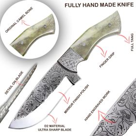 TheBoneEdge 10" Green & Brown Horn Handle Engraved Blade Hand Made Tracker Hunting knife With Sheath