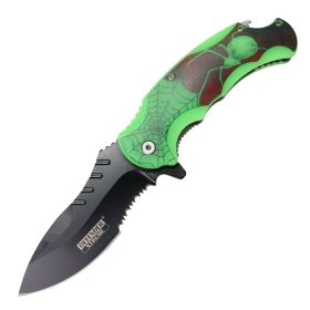 Defender-Xtreme 8" Spider Design & Bottle Opener Handle Spring Assisted Folding Knife