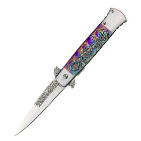 8" Multi Color Skull Pattern Handle Spring Assisted Folding Knife With Belt Clip