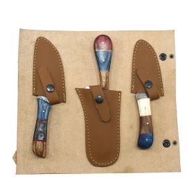 Hunt-Down 3 Pcs Damascus Blade Hunting Knife Set Wood Handle With Cover