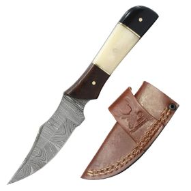 TheBoneEdge 6.5" Damascus Blade Hunting Knife Wood & Resin Handle Hand Made Knife